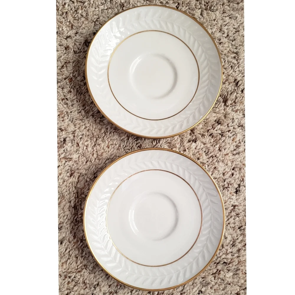 Shenango China Plate Anchor Hocking Dessert Tea Set New Castle Leaves Gold Trim